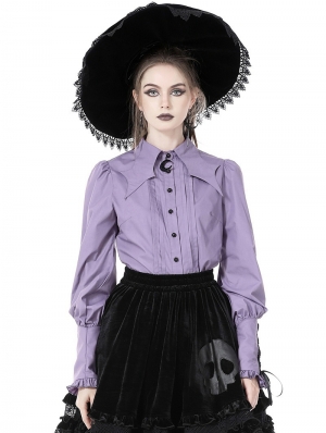 Purple Gothic Witch Star Collar Long Sleeve Blouse for Women