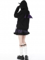 Black and Purple Gothic Cat Ear Wing Back Short Hoodie for Women