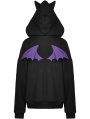 Black and Purple Gothic Cat Ear Wing Back Short Hoodie for Women