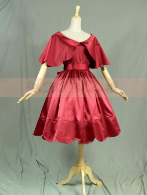 Red Vintage Victorian Style Classic Lolita Cape Dress