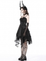 Black Gothic Luxe Court Lace Up Frilly Mesh Tunic Skirt