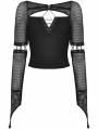 Black Gothic Punk Rebel Girl Net Long Sleeve T-Shirt for Women