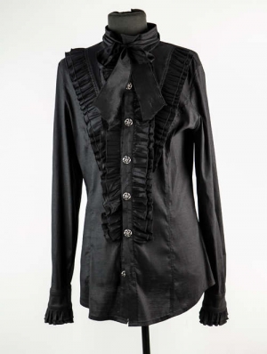 Black Long Sleeves Bowtie Gothic Blouse for Men