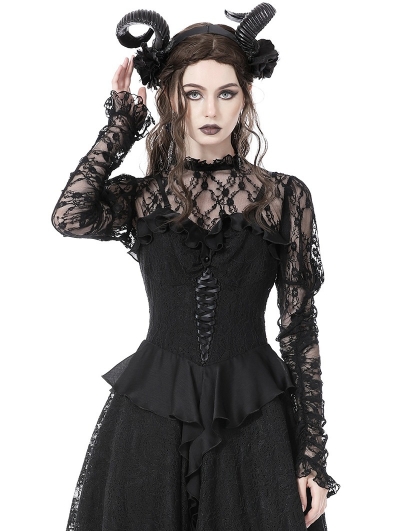 Black Vintage Gothic Lace Long Sleeves Shirt for Women