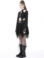 Black Gothic Sexy Keyhole Bell Sleeves Crop Top for Women