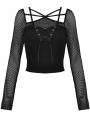 Black Gothic Rebel Girl Net Long Sleeve Daily Wear T-Shirt for Women