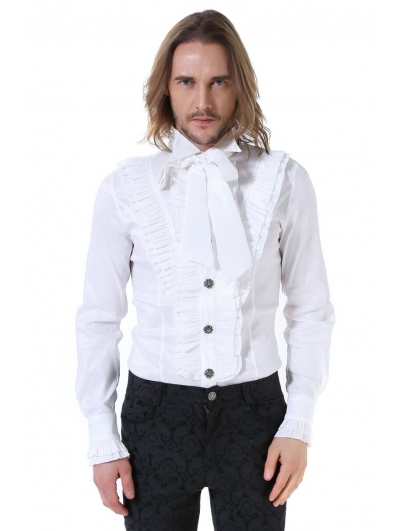 White Long Sleeves Bowtie Gothic Blouse for Men