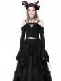 Black Gothic Princess Off-the-Shoulder Long Sleeve Short Shirt for Women