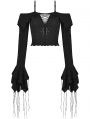 Black Gothic Princess Off-the-Shoulder Long Sleeve Short Shirt for Women