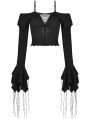 Black Gothic Princess Off-the-Shoulder Long Sleeve Short Shirt for Women