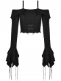 Black Gothic Princess Off-the-Shoulder Long Sleeve Short Shirt for Women