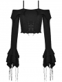 Black Gothic Princess Off-the-Shoulder Long Sleeve Short Shirt for Women