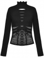 Black Gothic Punk Net Metal Buckle Long Sleeve T-Shirt for Women