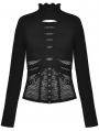 Black Gothic Punk Net Metal Buckle Long Sleeve T-Shirt for Women