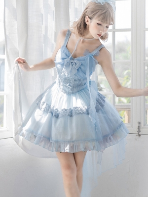 Blue/White Bright Moonlight Bowknot Classic Lolita JSK Dress