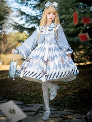 Blue/Red Sweetheart Alice Diamond Print Halter Sweet Lolita JSK Dress