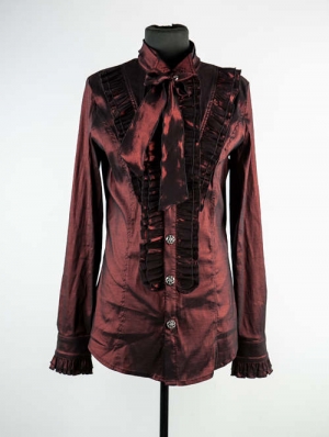 Wine Red Long Sleeves Bowtie Gothic Blouse for Men