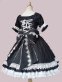 White and Black Dolly Bowknot Short Sleeve Classic Lolita OP Dress