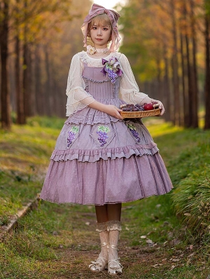Grapes Manor Purple Embroidery Tiered Classic Lolita JSK Dress