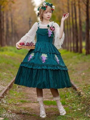 Grapes Manor Green Embroidery Tiered Classic Lolita JSK Dress