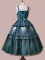 Grapes Manor Green Embroidery Tiered Classic Lolita JSK Dress