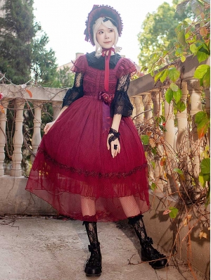 A Dance Scene Wine Red/Black Elegant Gothic Lolita JSK Dress