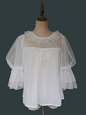 Deep-Sea Pearl White/Black/Ivory Puff Sleeves Sweet Lolita Blouse