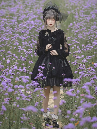 Black Sasha's Buds Elegant Classic Lolita JSK Dress