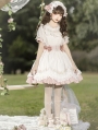 White and Pink Ruffle Floral Embroidery Long Sleeve Sweet Lolita OP Dress