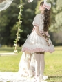 White and Pink Ruffle Floral Embroidery Long Sleeve Sweet Lolita OP Dress