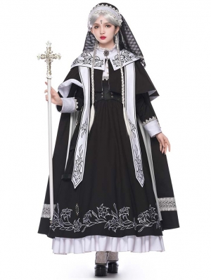 Lobnia Sisters Choir Black Embroidery Gothic Lolita OP Dress Full Set