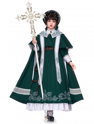 Lobnia Sisters Choir Green Embroidery Gothic Lolita OP Dress Full Set