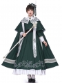 Lobnia Sisters Choir Green Embroidery Gothic Lolita OP Dress Full Set