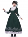 Lobnia Sisters Choir Green Embroidery Gothic Lolita OP Dress Full Set