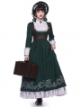 Lobnia Sisters Choir Green Embroidery Gothic Lolita OP Dress Full Set