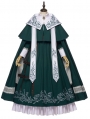 Lobnia Sisters Choir Green Embroidery Gothic Lolita OP Dress Full Set