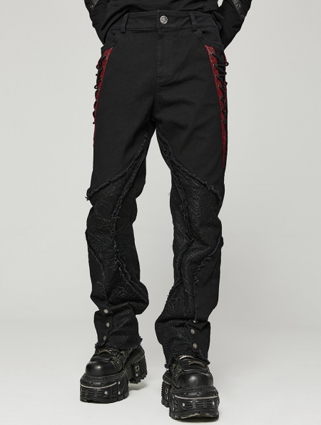 Black and Red Gothic Punk Spider Mesh Spliced Pants for Men ...