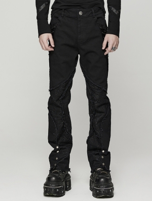 Black Gothic Punk Spider Mesh Spliced Pants for Men