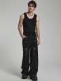 Black Gothic Doomsday Ripped Loose Fit Denim Pants for Men