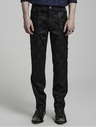 Black Vintage Gothic Gorgeous Jacquard Long Party Trousers for Men