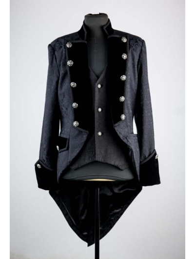Black Pattern Double Breasted Tuxedo Style Gothic Jacket for Men