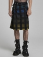 Yellow and Blue Plaid Gothic Punk Gradient Scottish Kilt for Men