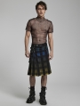 Yellow and Blue Plaid Gothic Punk Gradient Scottish Kilt for Men