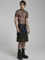 Yellow and Blue Plaid Gothic Punk Gradient Scottish Kilt for Men