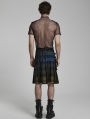 Yellow and Blue Plaid Gothic Punk Gradient Scottish Kilt for Men