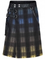 Yellow and Blue Plaid Gothic Punk Gradient Scottish Kilt for Men