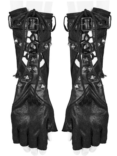 Black Gothic Punk Metal Studded Gloves for Men