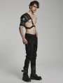 Black Gothic Punk Leather Shoulder Armor for Men