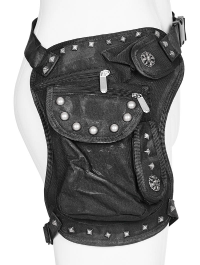 Black Gothic Doomsday Punk Multifunctional Pocket Thigh Bag