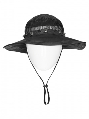 Black Gothic Post Apocalyptic Style Distressed Hat for Men